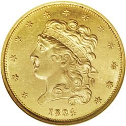1834 $5 Plain 4 MS62 NGC. Second Head, Breen-6502, McC 