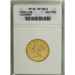 1839-D $5 --Cleaned--ANACS. XF40 Details. Variety 1-A. 