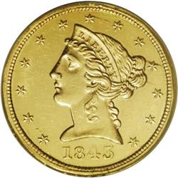 1843-D $5 Medium D--Genuine--NCS. Variety 10-H. We bel 