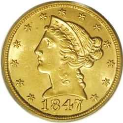 1847 $5 MS62 PCGS. With a mintage of nearly one millio 