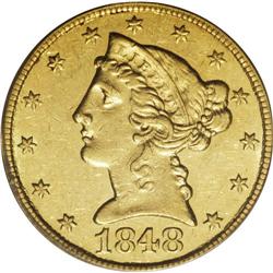1848-C $5 AU55 PCGS. Despite a comparatively high mint 