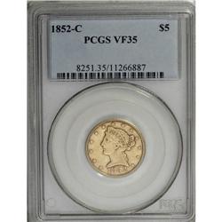 1852-C $5 VF35 PCGS. Variety 18-H. This evenly circula 