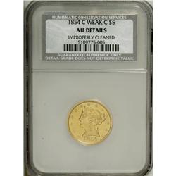 1854-C $5 Weak C--Improperly Cleaned--NCS. AU Details. 
