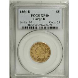 1854-D $5 Large D XF40 PCGS. Variety 31-X. Liberty''s 