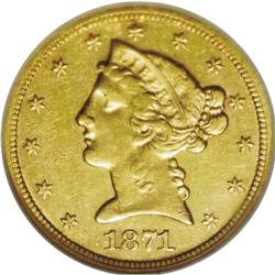 1871-S $5 AU55 NGC. Like other San Francisco half eagl 