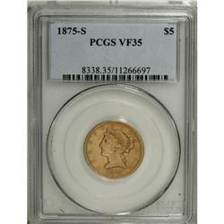 1875-S $5 VF35 PCGS. The 1875-S haff eagle, with a min 