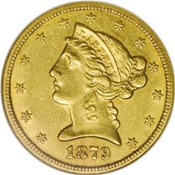 1879-CC $5 --Cleaned--ANACS. AU55 Details. This scarce 