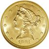Image 1 : 1881 $5 MS65 NGC. Booming luster brightens this sharpl 