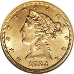 1882-CC $5 MS62 ANACS. This Carson City Mint half eagl 