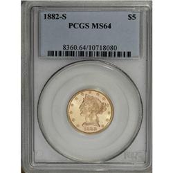 1882-S $5 MS64 PCGS. This flashy straw-gold survivor c 