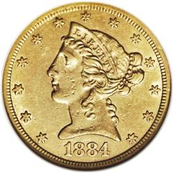 1884-CC $5 --Scratched--ANACS. AU53 Details. Variety 1- 