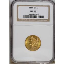 1886-S $5 MS63 NGC. Select and crisply struck, this pi 