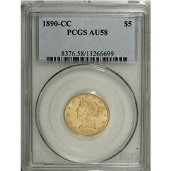 1890-CC $5 AU58 PCGS. This is a striking 1890-CC high- 