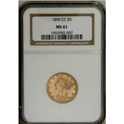 1890-CC $5 MS61 NGC. This Carson City representative d 