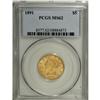 Image 1 : 1891 $5 MS62 PCGS. This lustrous wheat-gold example ha 