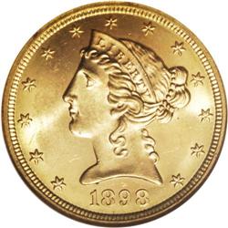 1898-S $5 MS65 NGC. This delightful half eagle hails f 