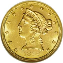 1899-S $5 MS65 NGC. This issue is much scarcer than th 