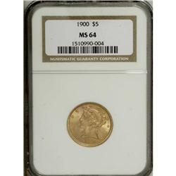 1900 $5 MS64 NGC. Glowing luster radiates from honey-g 