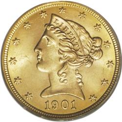 1901 $5 MS65 PCGS. Sharply struck on the design featur 