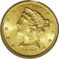 1901-S $5 MS66 PCGS. The 1901-S half eagle is probably 