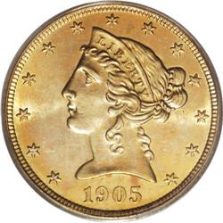 1905-S $5 MS64 PCGS. The 1905-S is scarce in all grade 