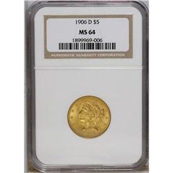 1906-D $5 MS64 NGC. Choice and solidly struck with fro 
