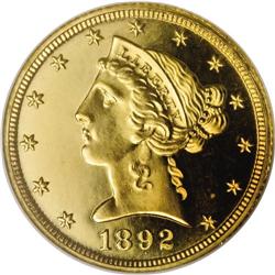 1892 $5 PR66 S Cameo NGC. The mintage of proof 1892 h 