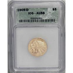 1909-D $5 AU58 ICG. NGC Census: (1596/17778). PCGS Pop 
