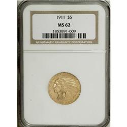 1911 $5 MS62 NGC. A lustrous wheat-gold example, appea 