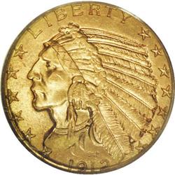 1912 $5 MS64 PCGS. The 1912 half eagle comes with a mi 