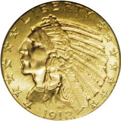1912 $5 MS64 PCGS. The beautiful antique-gold surfaces 