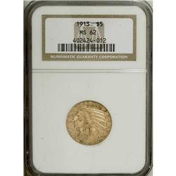 1913 $5 MS62 NGC. This lustrous representative has sli 