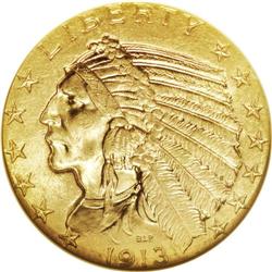 1913 $5 MS63 NGC. Vivid apricot-gold color and pleasin 