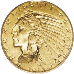 1913-S $5 MS62 PCGS. Generally well struck, except for 