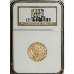 1916-S $5 MS61 NGC. The luminous surfaces of this yell 