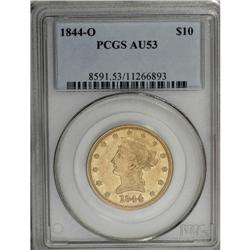 1844-O $10 AU53 PCGS. A greenish-gold cast occurs over 