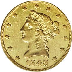 1848-O $10 AU53 PCGS. The 1847-O mintage of 571,500 mu 