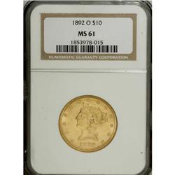 1892-O $10 MS61 NGC. A lustrous and typically abraded 