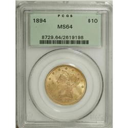 1894 $10 MS64 PCGS. An exquisitely struck yellow-orang 