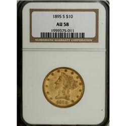 1895-S $10 AU58 NGC. Light friction hardly affects the 