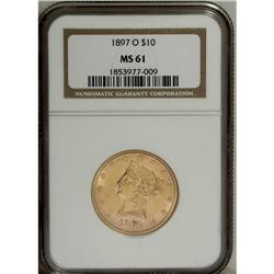 1897-O $10 MS61 NGC. Bright peach-gold surfaces displa 