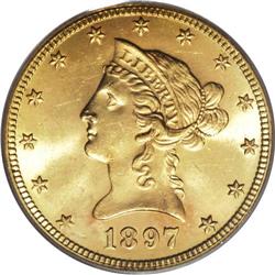 1897-S $10 MS63 PCGS. The radiant cartwheel luster is 