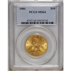 1901 $10 MS64 PCGS. Choice with highly lustrous surfac 