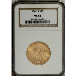 1901-S $10 MS63 NGC. This lustrous ten dollar piece fe 