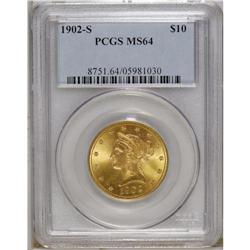 1902-S $10 MS64 PCGS. A well struck and highly lustrou 
