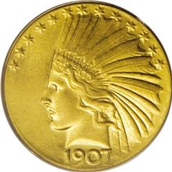 1907 $10 Wire Rim MS62 PCGS. This remarkable Mint Stat 