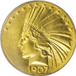 1907 $10 Wire Rim MS64 PCGS. This impressive near-Gem 