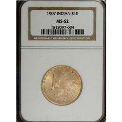 1907 $10 No Periods MS62 NGC. An assortment of apricot 