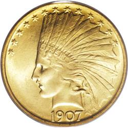 1907 $10 No Periods MS66 PCGS. This is actually the Ch 