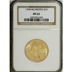 1908 $10 No Motto MS62 NGC. Lustrous and well struck w 